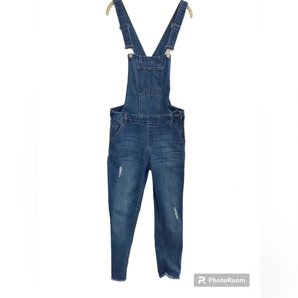 Ci Sono blue denim raw hem slim fit overalls  Sz M - Picture 1 of 13